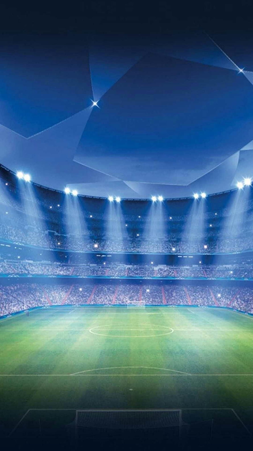 Illuminated Soccer Stadium Interior With Floodlights And Green Pitch HD phone wallpaper