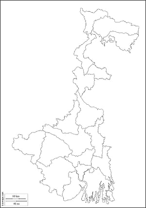 West Bengal Districts Outline Map with Scale Bar and Border Lines HD phone wallpaper