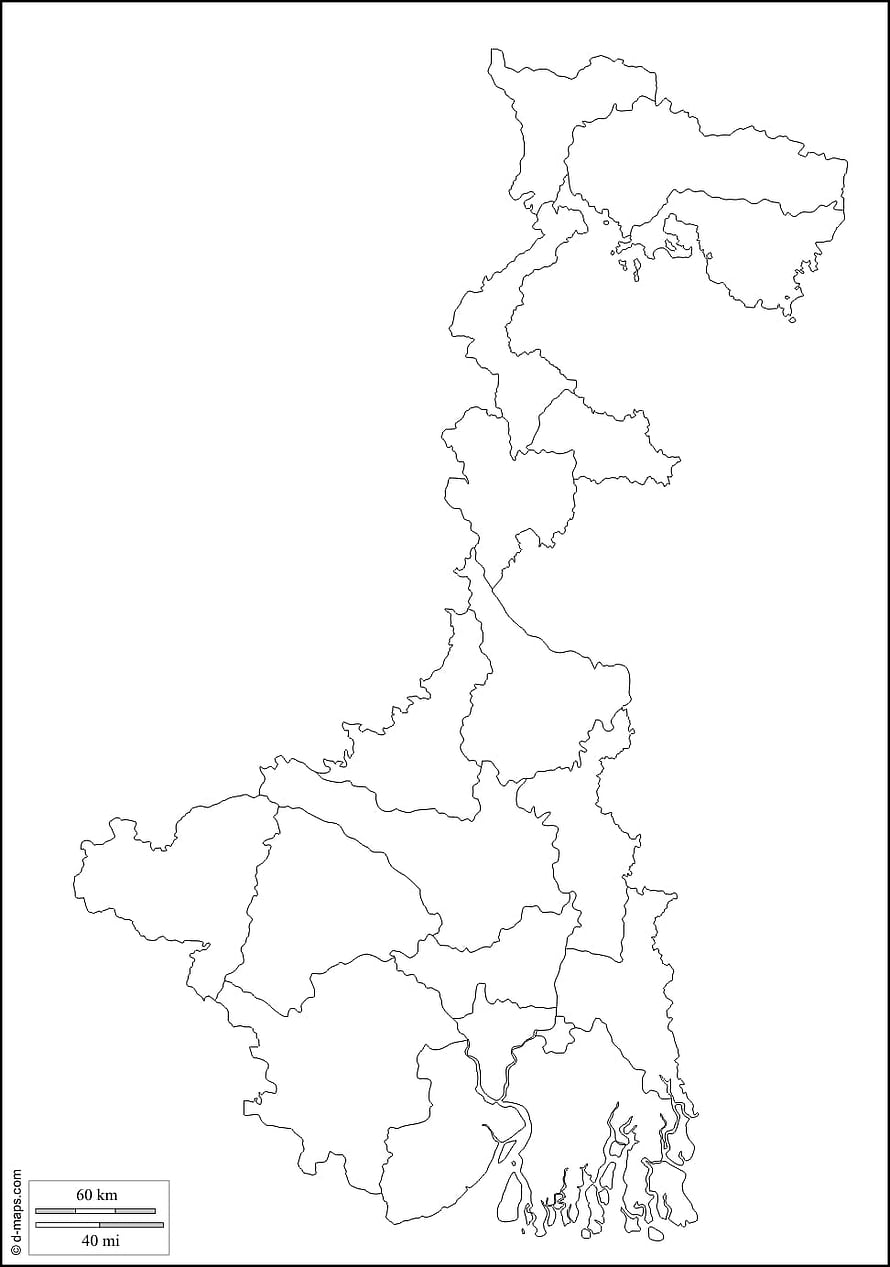 West Bengal Districts Outline Map with Scale Bar and Border Lines HD phone wallpaper