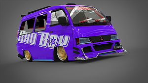 Purple Modified Angkot Van with Gold Wheels and Custom Body Kit HD wallpaper