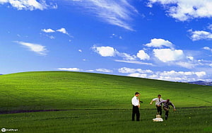 Windows 98 Bliss Desktop Wallpaper with Rolling Green Hills and Blue Sky HD wallpaper