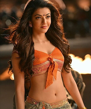 Kajal Aggarwal in Traditional Orange Choli and Embroidered Lehenga HD phone wallpaper