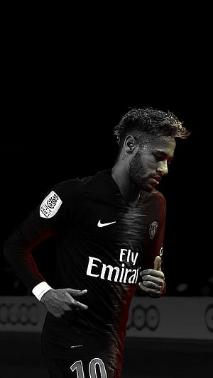 Neymar Jr in Paris Saint-Germain Black Away Kit with Fly Emirates Sponsor HD phone wallpaper