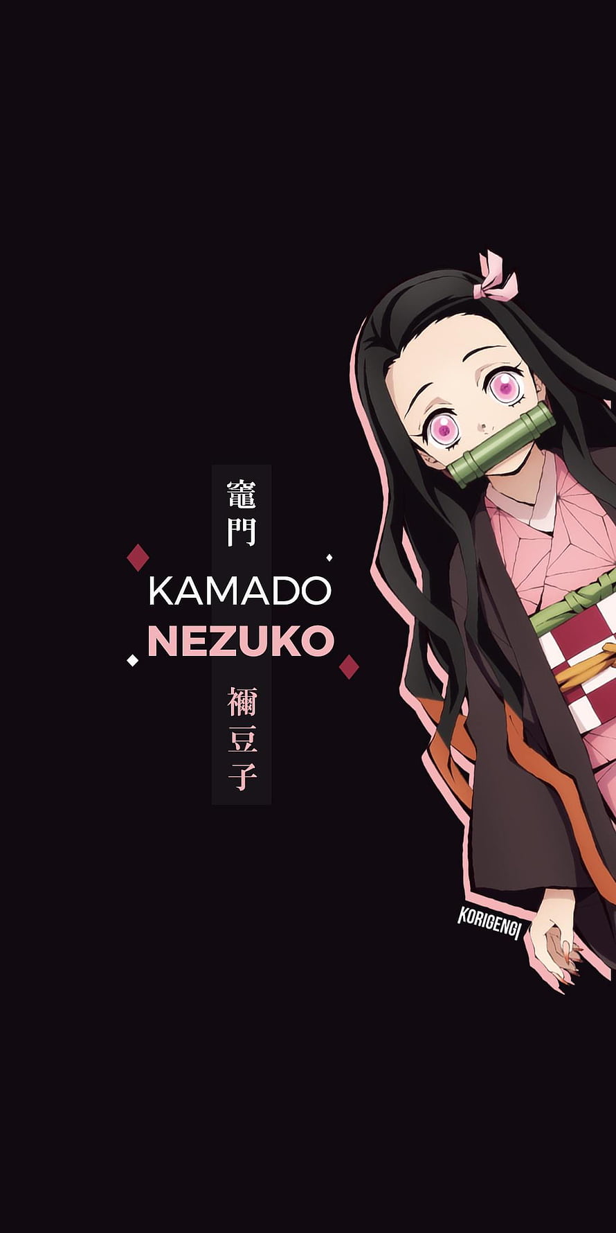 Kamado Nezuko from Demon Slayer in Pink Kimono with Bamboo Cuff on Black Background HD phone wallpaper