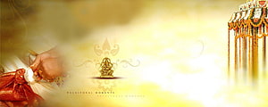 Elegant Indian Wedding Invitation Design with Golden Ganesha and Marigold Decor HD wallpaper