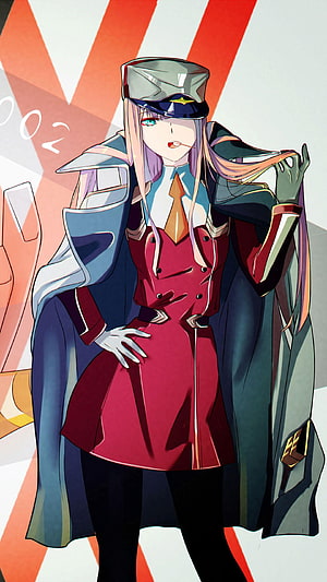 Darling in the FranXX Anime Character in Military Uniform and Cap HD phone wallpaper