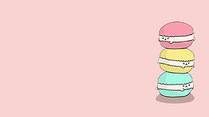 Cute Kawaii Macaron Stack Illustration on Soft Pink Background HD wallpaper