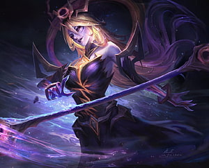 Dark Cosmic Lux from League of Legends Wielding a Glowing Staff in a Purple Fantasy Setting HD wallpaper