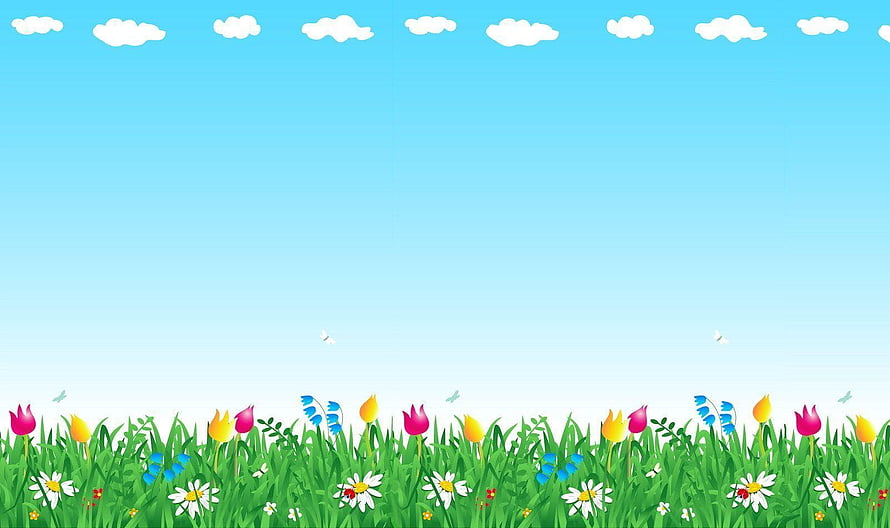 Cheerful Spring Meadow Illustration With Colorful Flowers And Blue Sky HD wallpaper