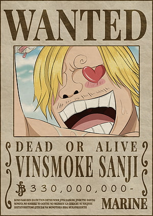 Vinsmoke Sanji One Piece Wanted Poster with Heart Eye and Wide Grin HD phone wallpaper