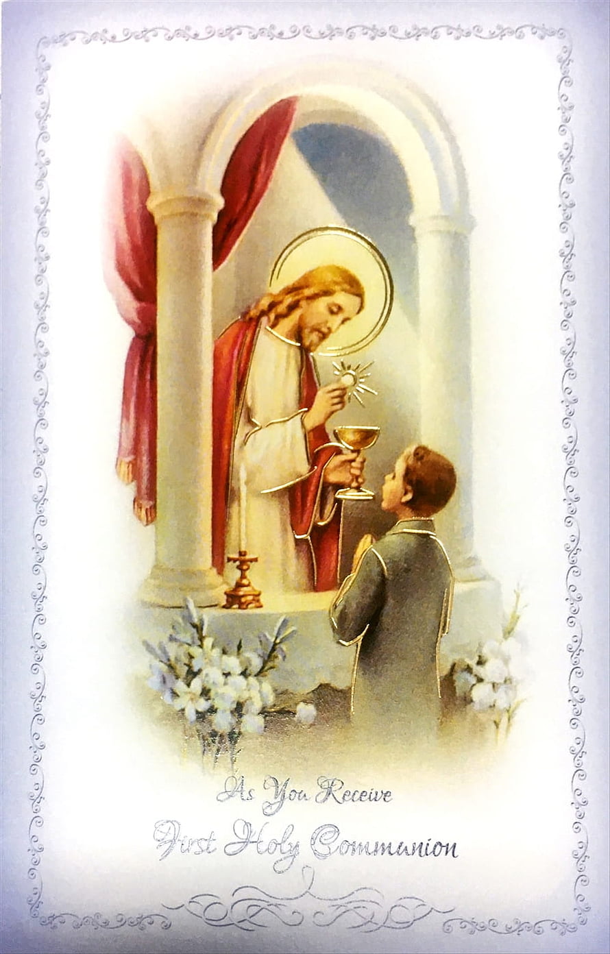 First Holy Communion Religious Illustration of Jesus Offering the Eucharist to a Young Boy HD phone wallpaper