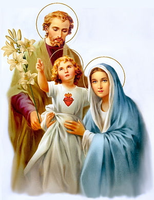 Holy Family of Jesus, Mary, and Joseph with Sacred Heart and Lilies HD phone wallpaper