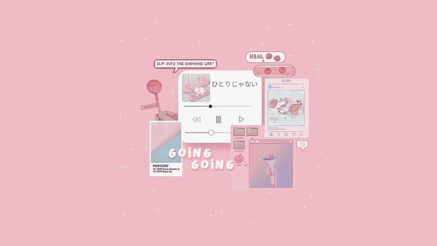 Seventeen Aesthetic Pink Desktop Wallpaper with K-Pop Fan Art and Retro UI Elements HD wallpaper