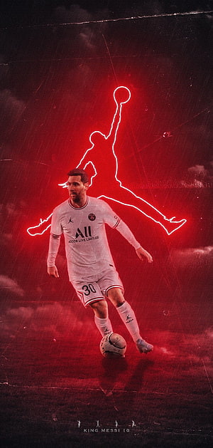 Lionel Messi in Paris Saint-Germain Kit with Jordan Brand Neon Red Graphic HD phone wallpaper