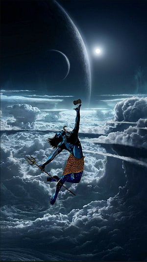 Bholenath Shiva Leaping Through Cosmic Clouds With Trident And Drum HD phone wallpaper