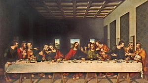 The Last Supper Renaissance Painting of Jesus and the Apostles at a Long Table HD wallpaper