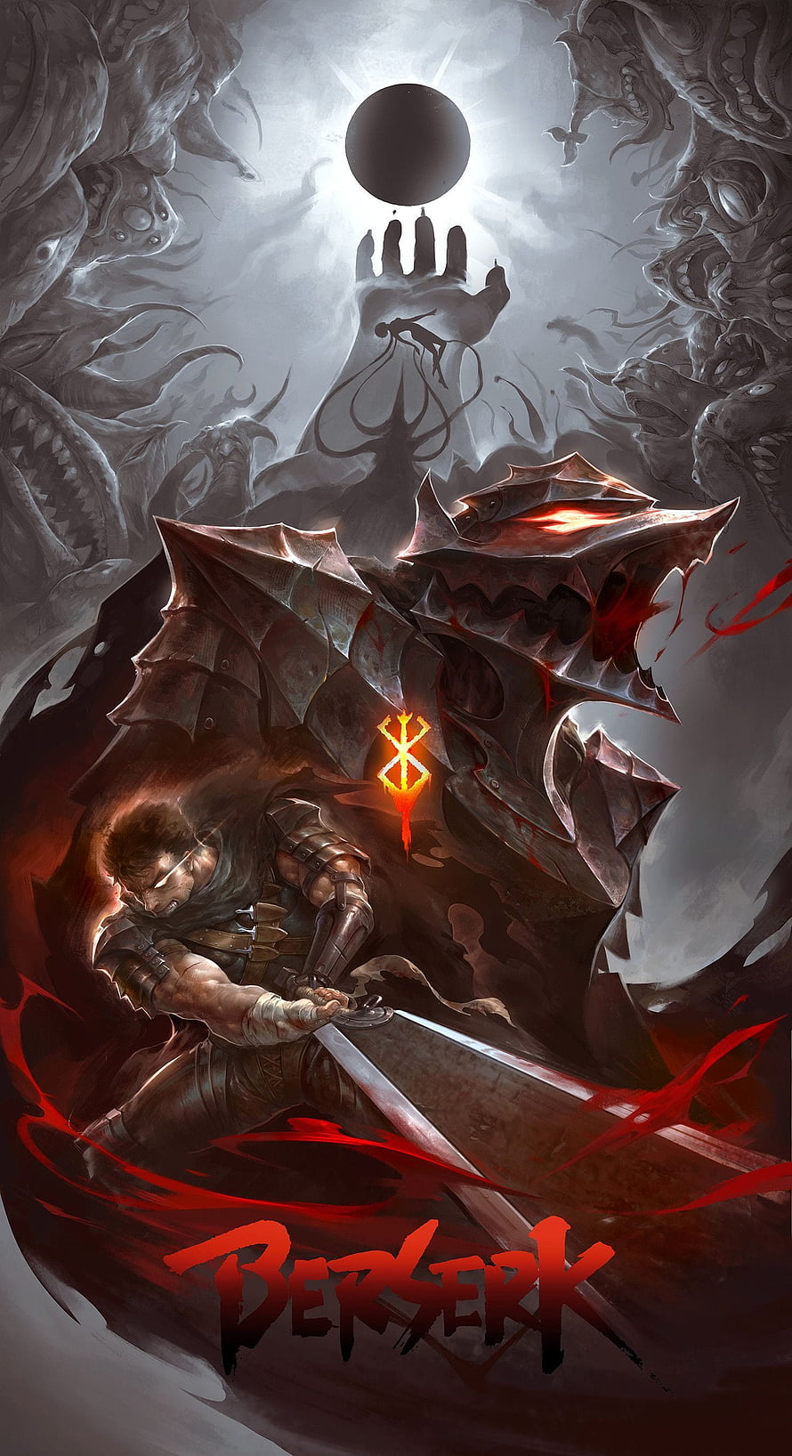 Berserk Guts and the Beast of Darkness Fantasy Dark Fantasy Artwork HD phone wallpaper
