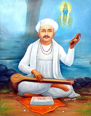 Sant Tukaram Maharaj Painting with Tanpura and Divine Vision HD phone wallpaper