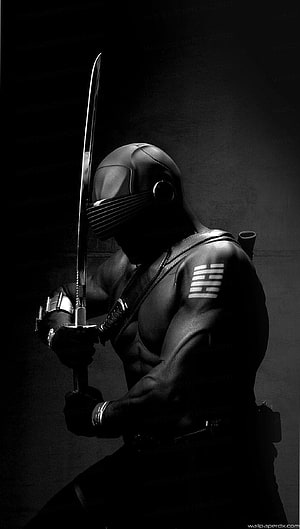 G.I. Joe Sigma 6 Snake Eyes Warrior with Katana in Dramatic Black and White Portrait HD phone wallpaper
