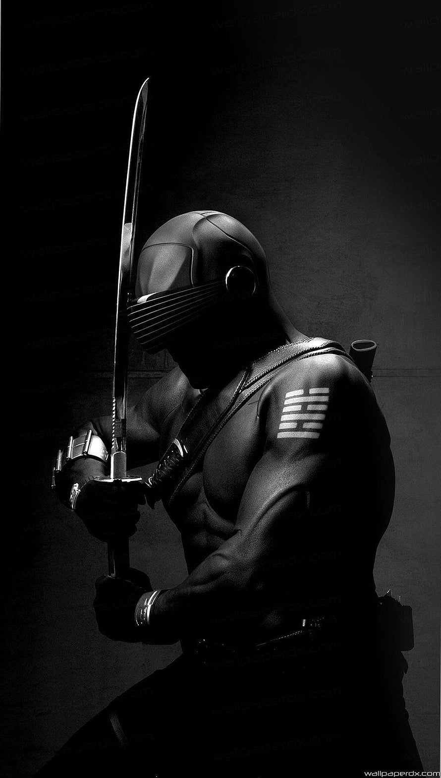 G.I. Joe Sigma 6 Snake Eyes Warrior with Katana in Dramatic Black and White Portrait HD phone wallpaper