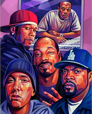 Snoop Dogg and N.W.A Group Portrait in Vibrant Pop Art Style HD phone wallpaper