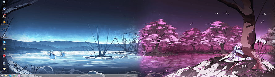 Anime Night Landscape with Cherry Blossoms and Lake Reflections HD wallpaper