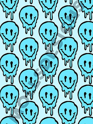 Cyan Dripping Smiley Face Pattern on Light Blue Background HD phone wallpaper