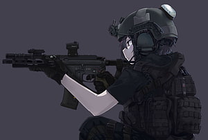 Anime Tactical Soldier Girl in Full Combat Gear Holding an Assault Rifle HD wallpaper