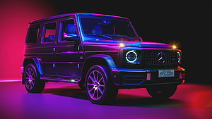 Mercedes-Benz G 63 AMG in Neon Pink and Blue Studio Lighting HD wallpaper