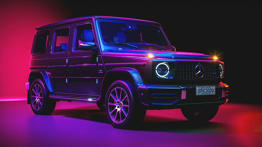 Mercedes-Benz G 63 AMG in Neon Pink and Blue Studio Lighting HD wallpaper