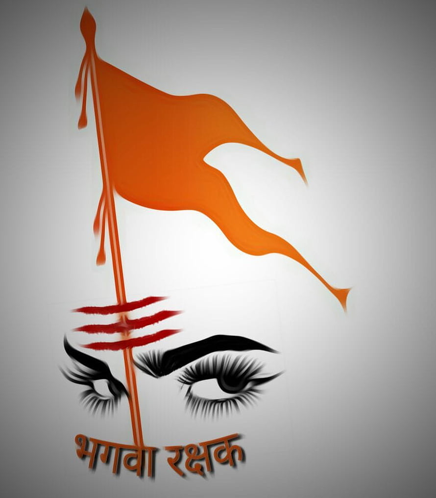 Bhagwa Rakshak Devotional Artwork With Saffron Flag And Tilak HD phone wallpaper
