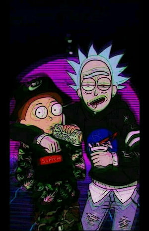 Rick and Morty Streetwear Illustration with Supreme Hoodie and Neon Purple Background HD phone wallpaper
