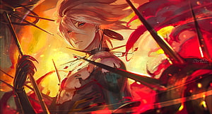 Karna from Fate Series in Dramatic Red and Gold Anime Illustration HD wallpaper