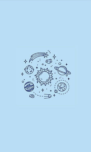 Minimalist Solar System Line Art on Soft Blue Background HD phone wallpaper