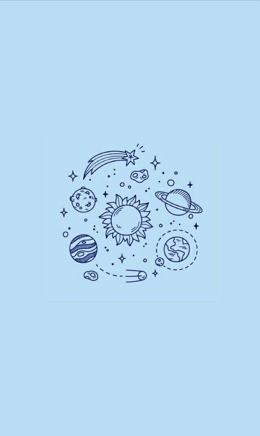 Minimalist Solar System Line Art on Soft Blue Background HD phone wallpaper