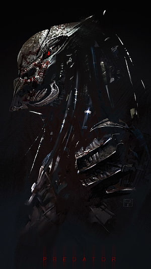 Predator Concept Art: Bloodied Xenomorph Hunter in Dark Metallic Armor HD phone wallpaper