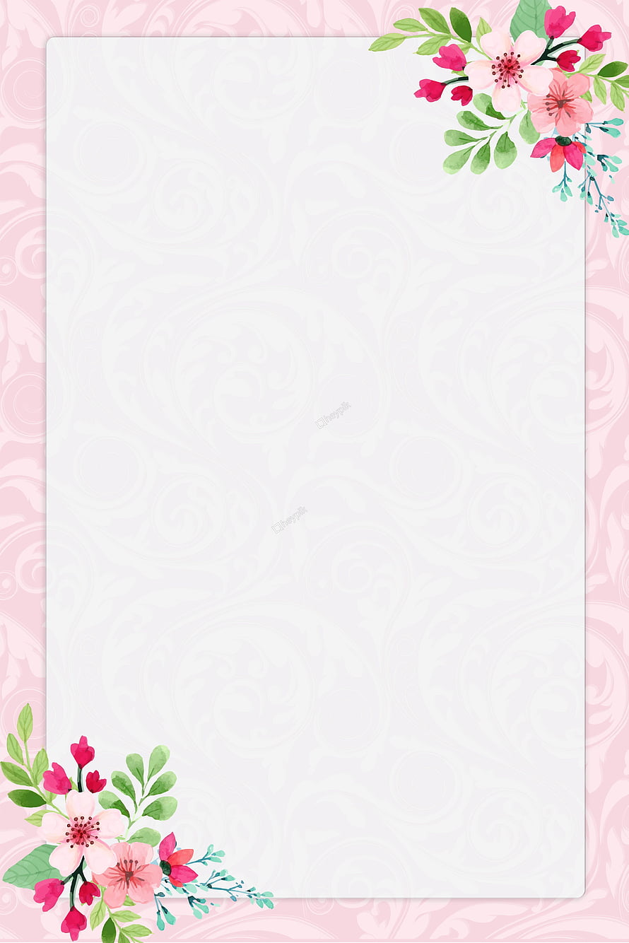 Watercolor Floral Corner Frame with Pink Blossoms and Green Leaves on Soft Background HD phone wallpaper
