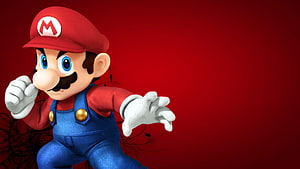 Super Mario Running in Iconic Red Cap and Blue Overalls on Vibrant Red Background HD wallpaper