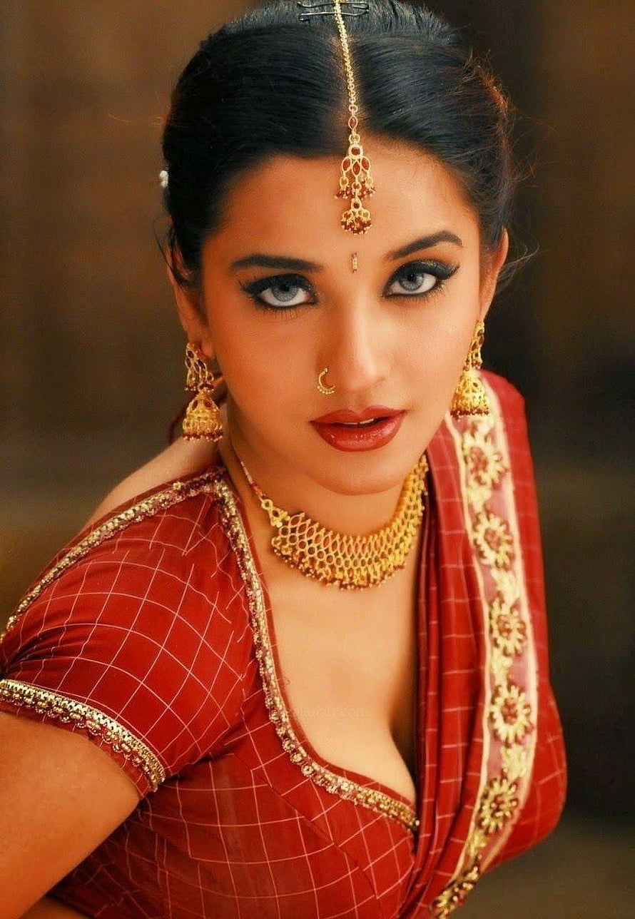 Antara Biswas in Traditional Red Saree with Gold Jewelry and Maang Tikka HD phone wallpaper