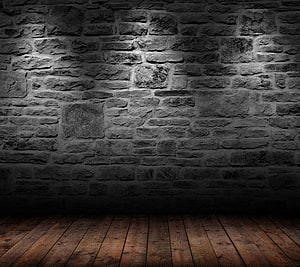 Dark Medieval Stone Brick Wall With Rustic Wooden Plank Floor Interior HD wallpaper