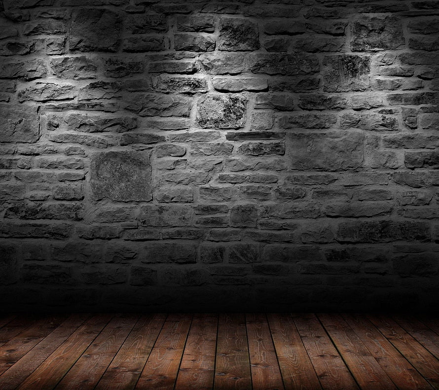 Dark Medieval Stone Brick Wall With Rustic Wooden Plank Floor Interior HD wallpaper