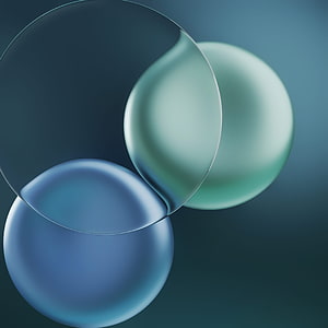 Abstract 3D Glass Spheres in Blue and Teal Tones on Dark Background HD phone wallpaper