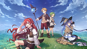 Mushoku Tensei Jobless Reincarnation Anime Group Portrait on a Grassy Hill HD wallpaper