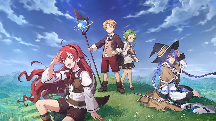 Mushoku Tensei Jobless Reincarnation Anime Group Portrait on a Grassy Hill HD wallpaper