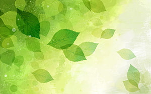 Fresh Green Leaves on a Soft Watercolor Background with Natural Botanical Texture HD wallpaper