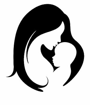 Minimalist Black and White Silhouette of Mother and Child Embrace HD phone wallpaper