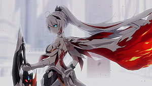 Herrscher of Flamescion from Honkai Impact 3rd in White and Red Armor HD wallpaper