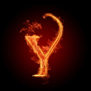 Flaming Letter Y with Fiery Smoke Effects on Dark Background HD phone wallpaper