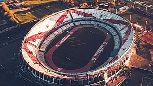 Aerial View of Estadio Monumental Stadium with Red and White Seating HD wallpaper