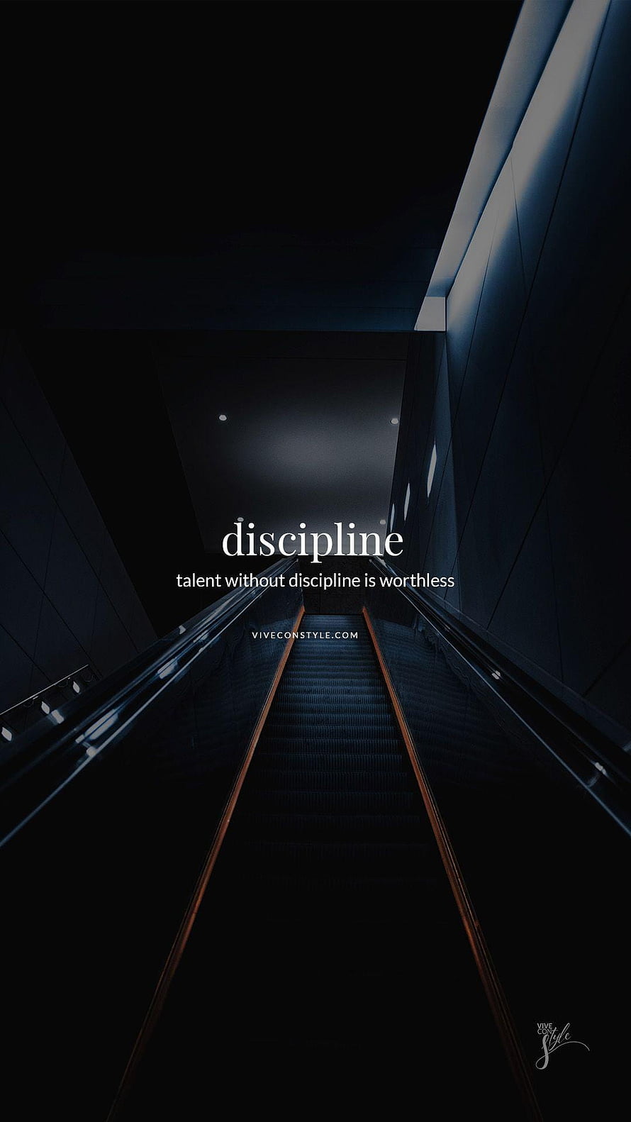 Dark Minimalist Escalator with Motivational Discipline Quote HD phone wallpaper